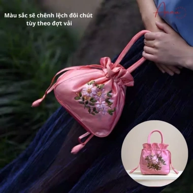 Túi xách cầm tay thêu hoa nổi rút dây - phụ kiện áo dài áo yếm, 79.000₫ 10
