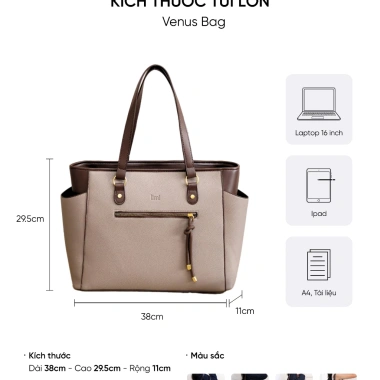 Túi xách công sở nữ LIMI size lớn, vừa laptop 16inch A4, tote da 4 màu - 415k 2