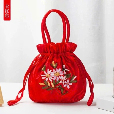 Túi Xách Dây Rút Thêu Hoa - Phối Mặc Áo Dài, Giá 48k Giảm Đặc Biệt