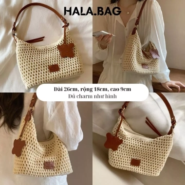 Túi xách đeo vai đeo chéo sợi đan mềm HALABAG - Lót khóa, giỏ xách tay, thanh lịch mùa hè 2.025 Tx11