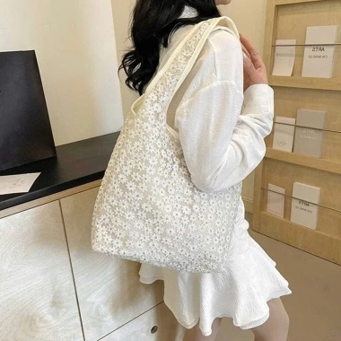 Túi xách đi biển dạo phố thêu ren hoa lưới, đeo vai dễ thương, giảm còn 125.000₫ 3