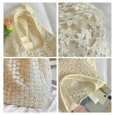 Túi xách đi biển dạo phố thêu ren hoa lưới, đeo vai dễ thương, giảm còn 125.000₫ 5