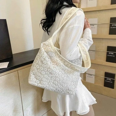 Túi xách đi biển dạo phố thêu ren hoa lưới, đeo vai dễ thương, giảm còn 125.000₫ 7