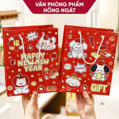 Túi xách giấy cứng họa tiết Tết cute, túi quà Tết dễ thương, giảm giá 14.900₫