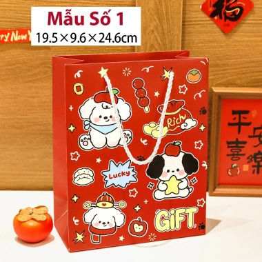 Túi xách giấy cứng họa tiết Tết cute, túi quà Tết dễ thương, giảm giá 14.900₫