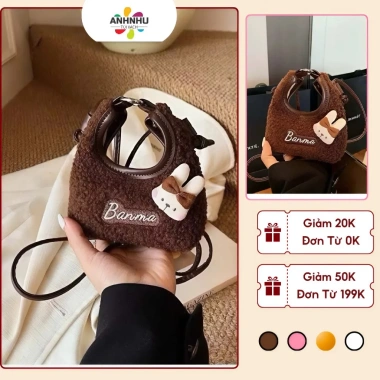 Túi Xách Lông Xù Thỏ Nơ Siêu Cute - Đeo Chéo Bông Mềm 59k (Nâu/Be/Hồng/Trắng)