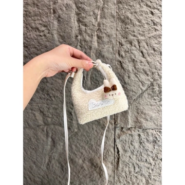 Túi Xách Lông Xù Thỏ Nơ Siêu Cute - Đeo Chéo Bông Mềm 59k (Nâu/Be/Hồng/Trắng)