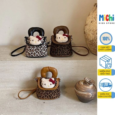 Túi xách mini Hello Kitty đeo chéo cho bé, hoạ tiết da beo - Giá ưu đãi 185.000₫