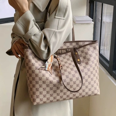 Túi xách nữ công sở A4, tote kẻ ô và khăn 2 màu, vừa laptop 2.024 DUYÊN CƯỜNG 25k 3
