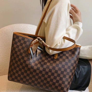 Túi xách nữ công sở A4, tote kẻ ô và khăn 2 màu, vừa laptop 2.024 DUYÊN CƯỜNG 25k 4