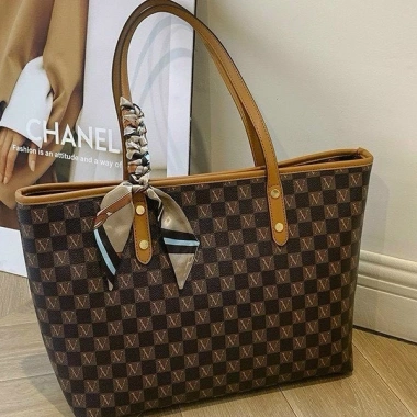 Túi xách nữ công sở A4, tote kẻ ô và khăn 2 màu, vừa laptop 2.024 DUYÊN CƯỜNG 25k 7