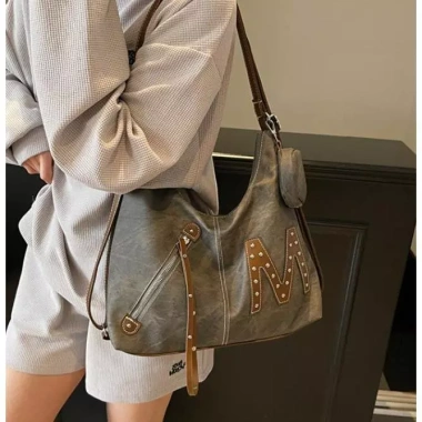 Túi xách nữ da loang chữ M thời trang Hàn Quốc, đeo vai và chéo, balo rộng A4 kèm ví nhỏ - 75.000đ