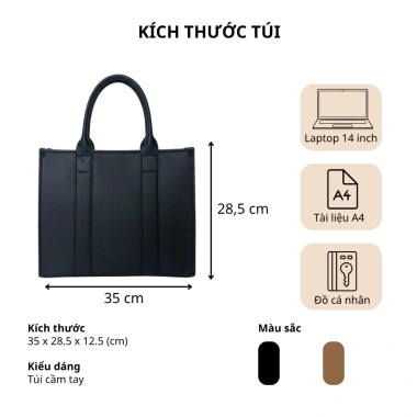 Túi xách nữ da PU vuông size 35 lịch sự, phù hợp laptop 14inch - Giá 499k 2