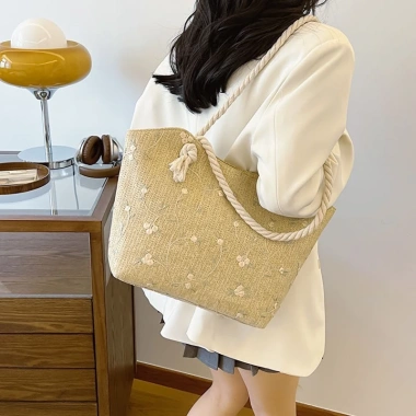 Túi xách nữ đan cói họa tiết hoa H267: Dây đeo phá cách, trẻ trung, đi biển, giá 125k
