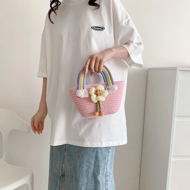 Túi xách nữ đi biển đan thủ công vải sợi đính hoa cute - Giá chỉ 65.000₫