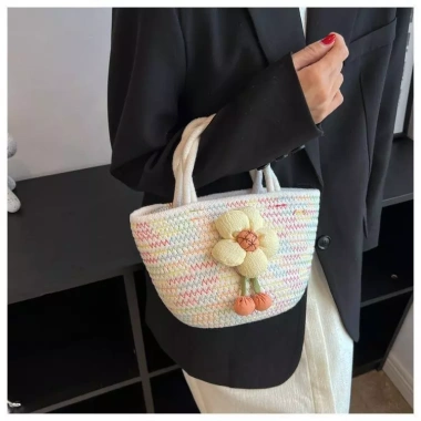 Túi xách nữ đi biển đan thủ công vải sợi đính hoa cute - Giá chỉ 65.000₫