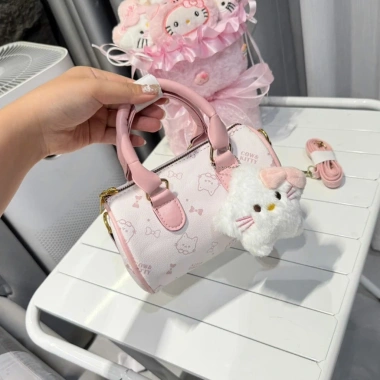 Túi Xách Nữ Mini Hộp Đeo Chéo Hàn Quốc Mèo Nơ và Móc Gấu Bông Giảm Giá DK080