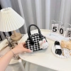 Túi xách nữ mini vintage Hàn Quốc DK460, dáng vòm caro lông xù, kèm charm gấu 2