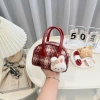 Túi xách nữ mini vintage Hàn Quốc DK460, dáng vòm caro lông xù, kèm charm gấu 9