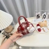 Túi xách nữ mini vintage Hàn Quốc DK460, dáng vòm caro lông xù, kèm charm gấu 10