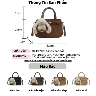 Túi xách nữ RABBIT cầm tay + dây đeo chéo, charm thỏ dễ thương, chỉ 138.000₫ 2