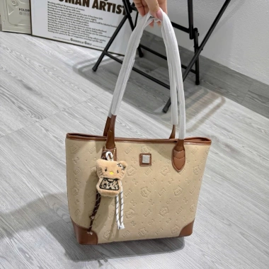 Túi xách nữ size 33 da lộn dập vân Kitty và Cow, đeo vai công sở, kèm treo 3