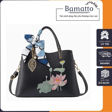 Túi xách nữ trung niên thêu bông sen 28cm - Quà tặng mẹ giá ưu đãi 389.000 VND 9