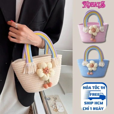 Túi Xách Nữ Vintage KOhats Đan Thủ Công Bông Hoa Xinh Xắn, Nhỏ Gọn, Màu Mới 59k