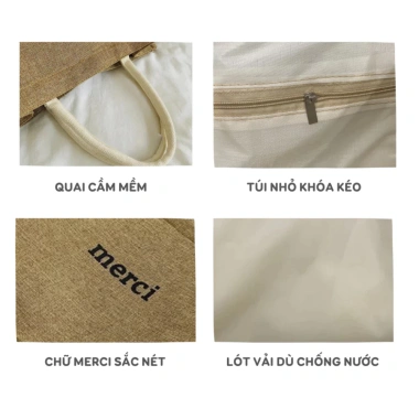 Túi Xách Tay DIDOOGLT Cỡ Lớn Vải Dày Túi Cói Merci Cúc Bấm Đựng Quần Áo - 49.000₫