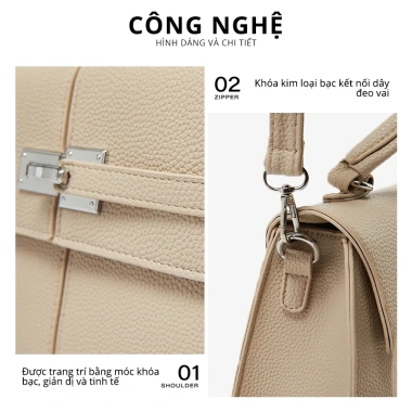 Túi xách tay nữ công sở da vân cao cấp BAGIN, khóa kim bạc sang trọng – quà Tết ưu đãi 332k
