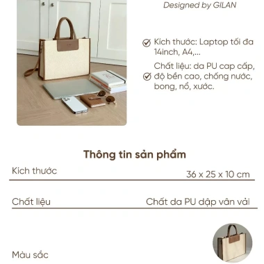 Túi xách tote nữ GILAN Maily bag - Size vừa laptop A4, giá chỉ 395.000 đồng 2 Túi xách tote nữ GILAN Maily bag - Size vừa laptop A4, giá chỉ 395.000 đồng 2