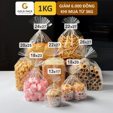 Túi Xếp Đáy 1kg Đựng Bánh Kẹo, Túi Đáy Vuông Trong Suốt Nhiều Size - Giá 115.000