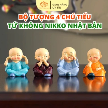 Tượng 4 chú tiểu tứ Nikko Nhật Bản Phật vui, an lạc, trang trí ô tô, làm việc 19.000 VND