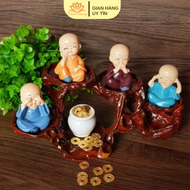 Tượng 4 chú tiểu tứ Nikko Nhật Bản Phật vui, an lạc, trang trí ô tô, làm việc 19.000 VND