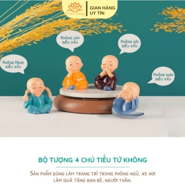 Tượng 4 chú tiểu tứ Nikko Nhật Bản Phật vui, an lạc, trang trí ô tô, làm việc 19.000 VND