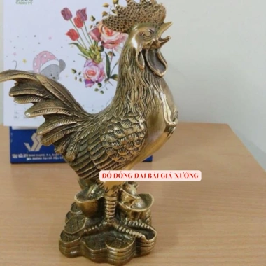 Tượng Gà Trống Đồng Nguyên Chất Dậu Gà Nâu - Linh Vật Hóa Giải Đào Hoa, Gà Đắc Phúc, Giá 600.000 (Giảm từ 774.000)