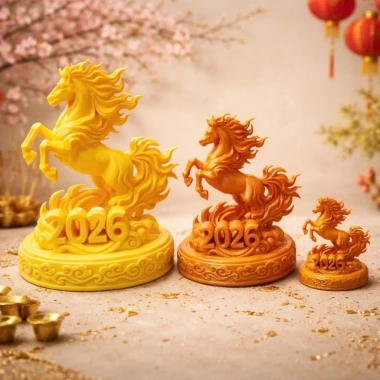 Tượng Ngựa Lửa 2.026 Phong Thủy 3D Trang Trí Decor Tết Thăng Tiến Tài Lộc Bứt Phá