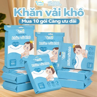 Tushie Treats 10 gói Khăn Vải Khô Đa Năng 300g Siêu Mềm Không Rụng Xơ Dành Cho Mẹ và Bé - 350.000₫