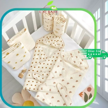 Ủ choàng muslin 4 lớp kèm đai cao cấp Uni Baby 180k - Giúp bé sơ sinh ngủ ngon