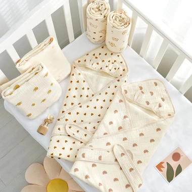 Ủ choàng muslin 4 lớp kèm đai cao cấp Uni Baby 180k - Giúp bé sơ sinh ngủ ngon