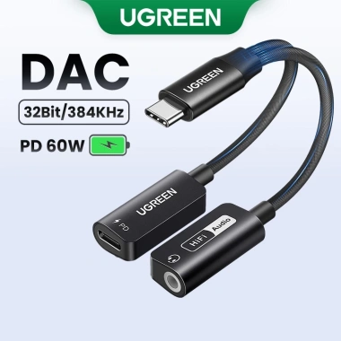 Ugreen 2 trong 1 USB-C sang Hifi 3,5mm + Cáp sạc PD 60W, vỏ từ tính cho iPhone 15, MacBook M3