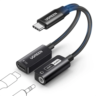 Ugreen 2 trong 1 USB-C sang Hifi 3,5mm + Cáp sạc PD 60W, vỏ từ tính cho iPhone 15, MacBook M3