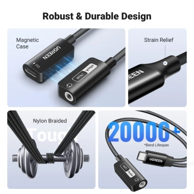 Ugreen 2 trong 1 USB-C sang Hifi 3,5mm + Cáp sạc PD 60W, vỏ từ tính cho iPhone 15, MacBook M3