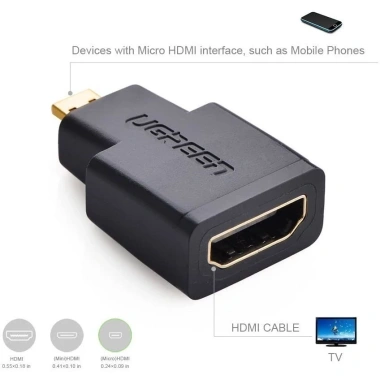 UGREEN 20.106 Đầu chuyển đổi Micro HDMI male to HDMI female Đen - Giá 75.000 VND