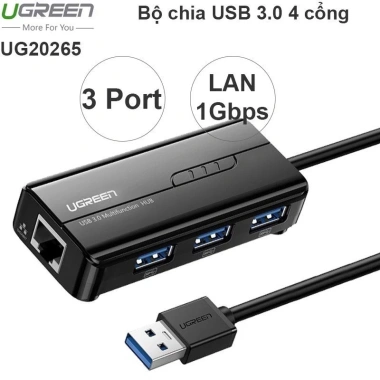 Ugreen 20.265 CR103: Bộ chuyển USB 3.0 sang LAN 10/100/1.000 + 3 HUB USB 3.0, giá chỉ 458.000₫ 2