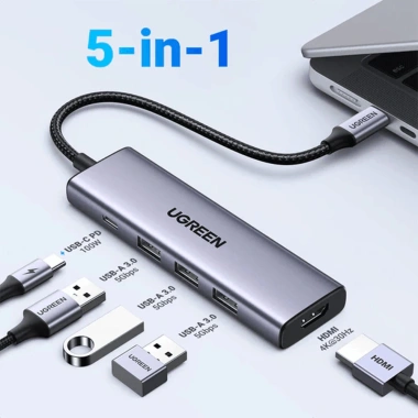 UGreen 5 trong 1 USB-C Hub: HDMI 4K, PD 100W, USB3.0 5Gbps Mac Laptop PC - 882.200₫