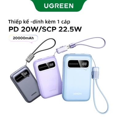 UGREEN Pin Sạc Dự Phòng 20.000mAh Đầy Màu Sắc - 2 Cáp USB-C Tích Hợp, PD 20W & SCP 22.5W, Giá Ưu Đãi 649.000₫