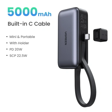 Ugreen Power Bank 5.000mAh PD20W/ SCP22.5W USB-C Mini Sạc Nhanh Di Động Cáp Tích Hợp - Giá 539.000₫