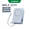 UGREEN Qi2 25W 20.000mAh Sạc nhanh không dây từ tính + Cáp USB-C 45W - Tràn năng lượng, phù hợp iPhone 17, màu xám