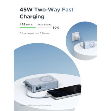 UGREEN Qi2 25W 20.000mAh Sạc nhanh không dây từ tính + Cáp USB-C 45W - Tràn năng lượng, phù hợp iPhone 17, màu xám 2